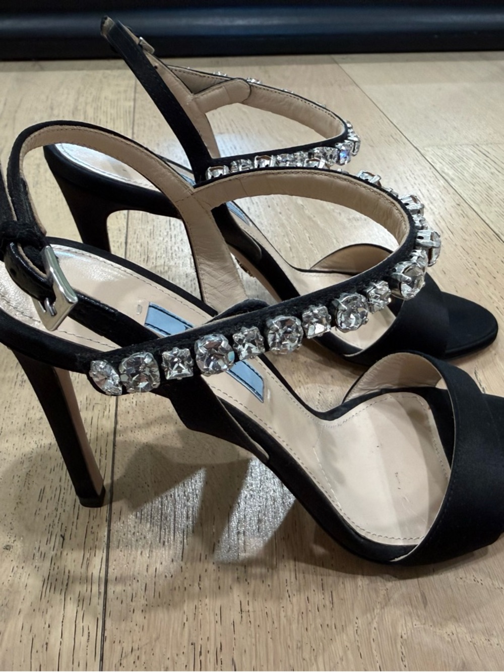 Prada Black Crystal-Embellished Slingback Heels - Picture 2 of 6